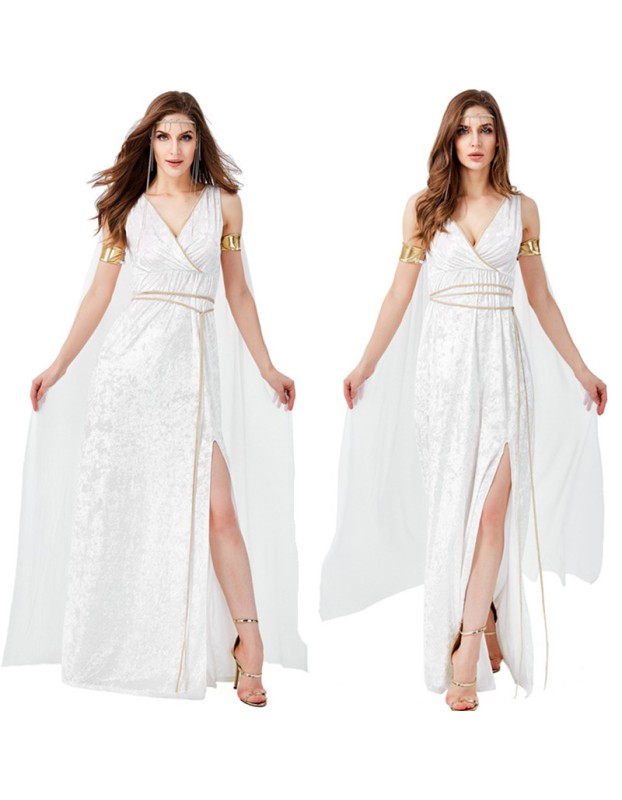 Medieval Egyptian Queen Cleopatra Cosplay White Sexy Halloween Costumes M40765