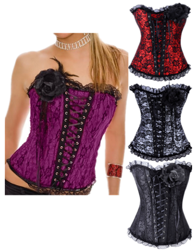 Lady satin embroidered lace corset M1589