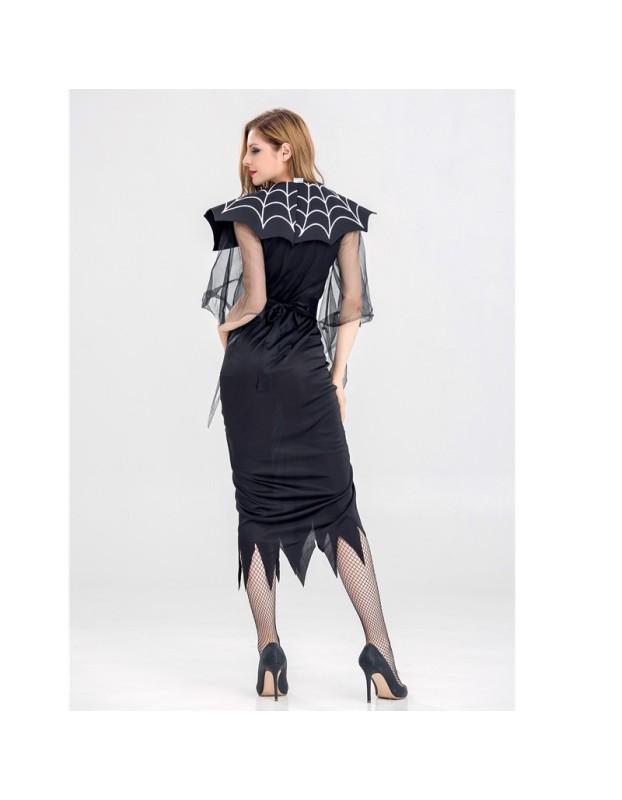 Black Spider Long Dress Halloween Cosplay Vampire Costume YM40468
