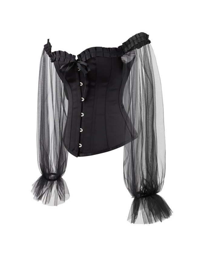 Black Sexy Gothic Overbust Bustiers and Corsets with Long Puff Sleeves WK2207