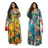 Women V-Neck Vintage Sexy Floral Halter Plus Size Casual Dress 86117