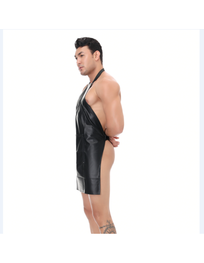 Men Sexy Leather Apron Sling Open Crotch Skirt Nightclub Stage Dress Costume N978