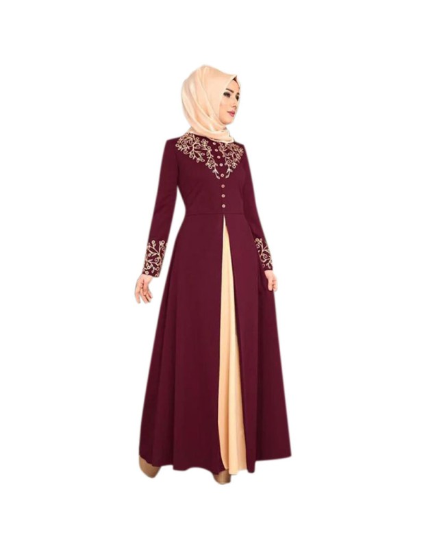 Bronzing Splicing Long Dress Color Contrast Slimming Temperament Dress 9008