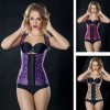 Charming women purple leopard latex corsets steel bone corsets M1307B