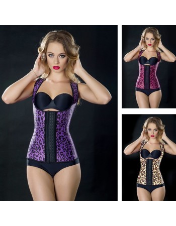 Charming women purple leopard latex corsets steel bone corsets M1307B