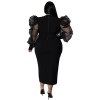 Sexy Women Solid Color Yarn Sleeve Plus Size Dress 9416