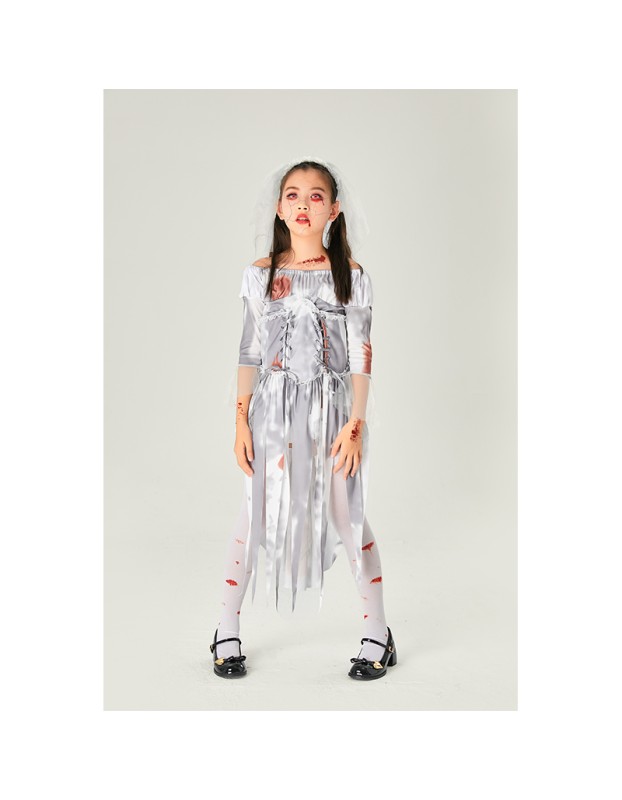 Ghost Child Costume Bride Gauze Halloween Girl Cosplay Vampire Dress SM032A