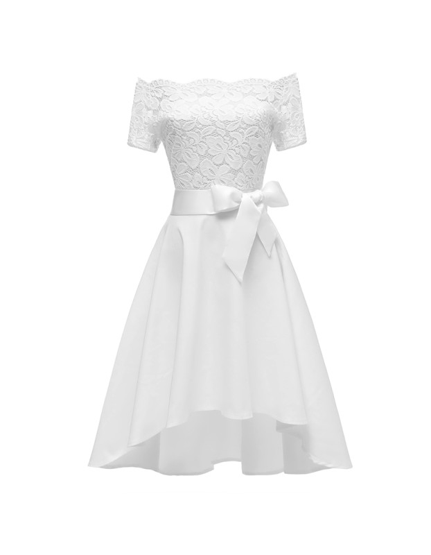 Cocktail Lace Stitching Satin One Shoulder Ball Gown Wedding Dress CD1613