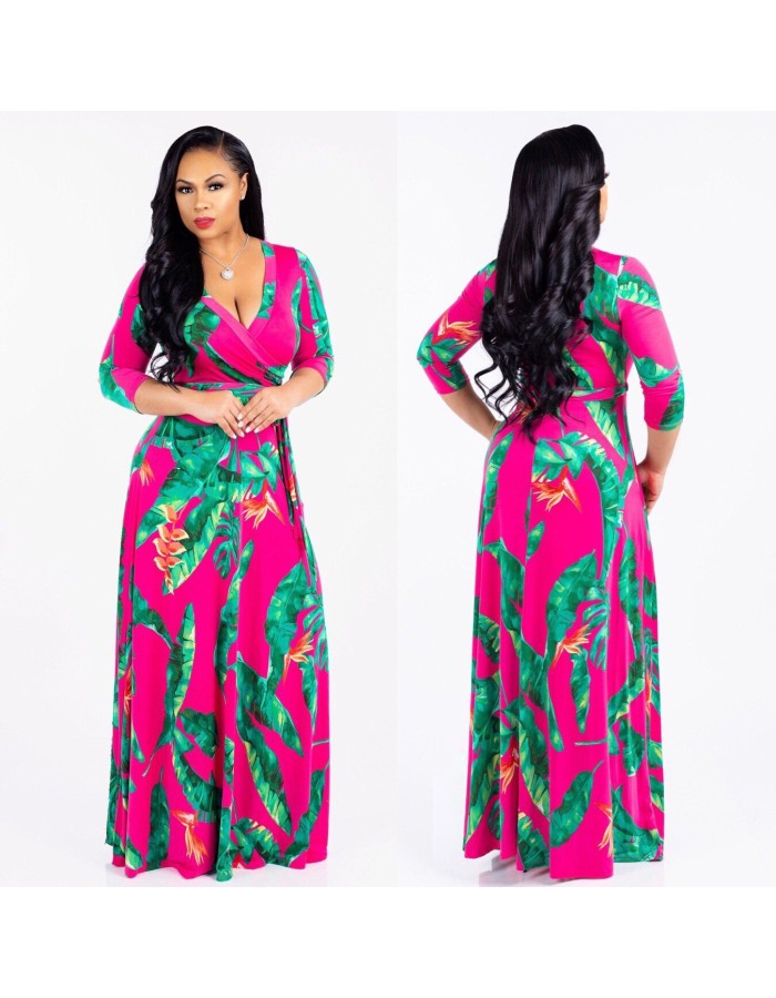 Hot Sale Long Printed Lady Dresses Casual Maxi Dress Women M8193
