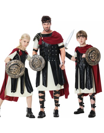 Halloween Kid Samurai Warrior Cape Shield Knife Adult Man Costume XY82312