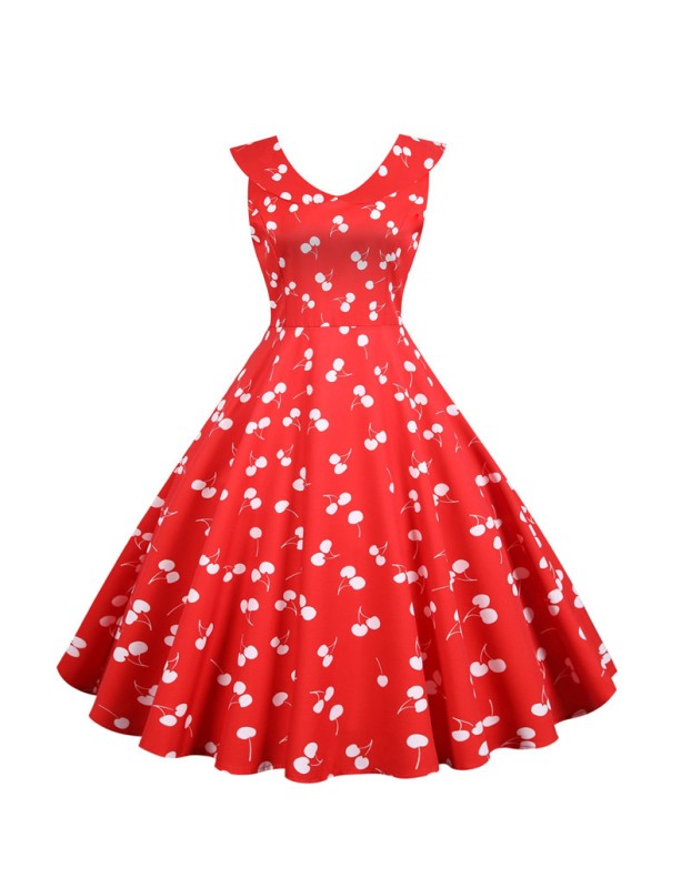Print Casual Women Summer Doll Collar Slim Bohemian Dress JY15037