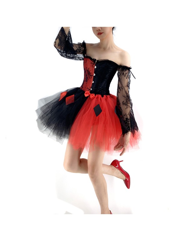 Women Corset Dress Halloween Witch Costume Clown Bustier With Skirt 1708