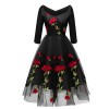 Rose Embroidery Dinner Party Lady Evening Net Yarn Dress Wedding Sexy CD1657