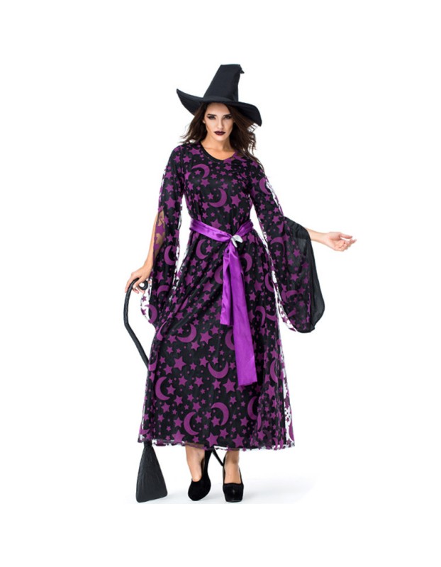 Print Funny Magic Broom Witch Cosplay Costume Wizard Jumpsuit Halloween M40768