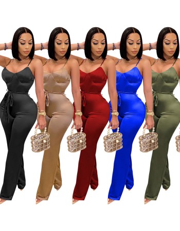 Recreational Temperament Sexy Long Straight Tube Rompers Women Jumpsuit X3717