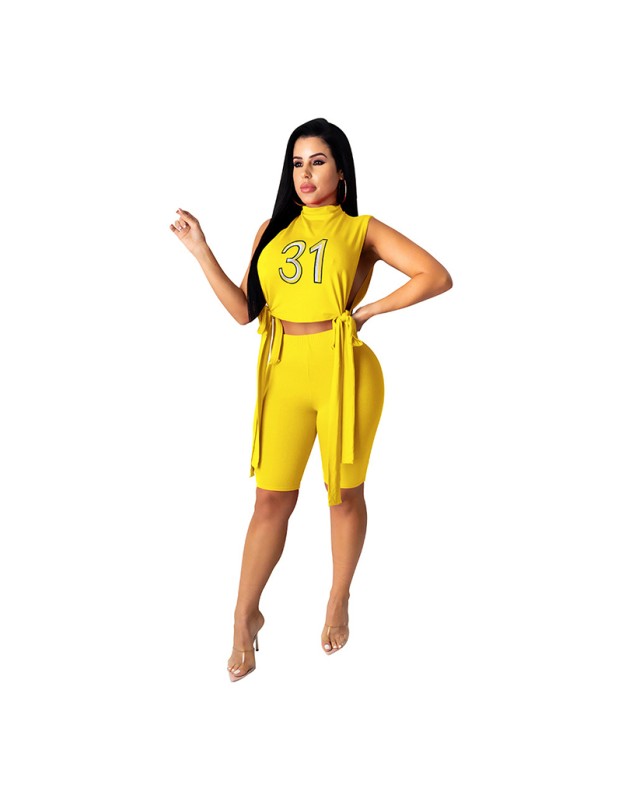 Women Sleeveless Digital Printing Clothing Summer Sets Two Piece 8614