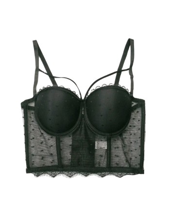 Black Polka Dot Corset Sexy Women Mesh Gauze Perspective Wipe Chest KN8055
