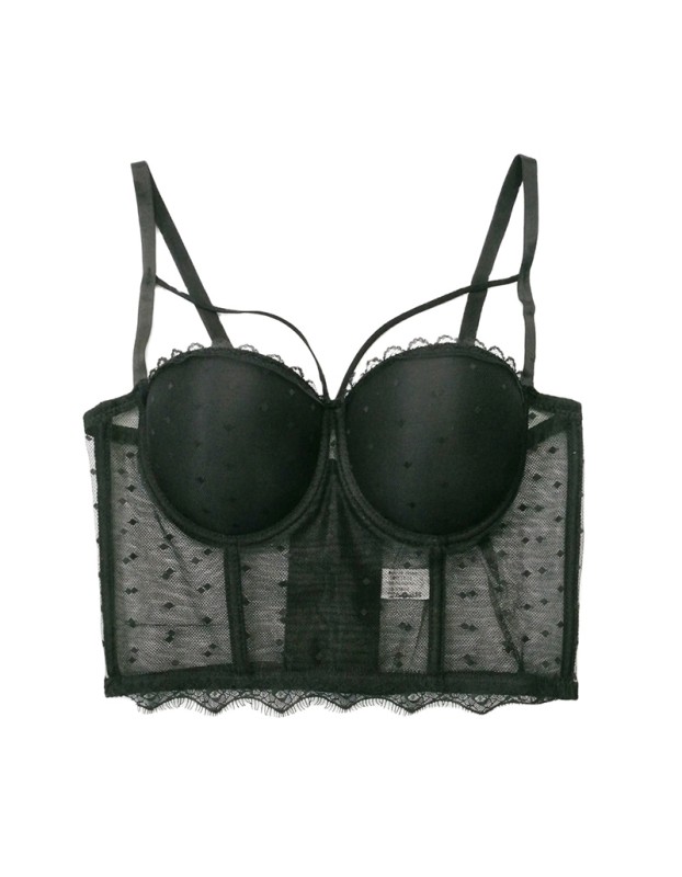 Black Polka Dot Corset Sexy Women Mesh Gauze Perspective Wipe Chest KN8055