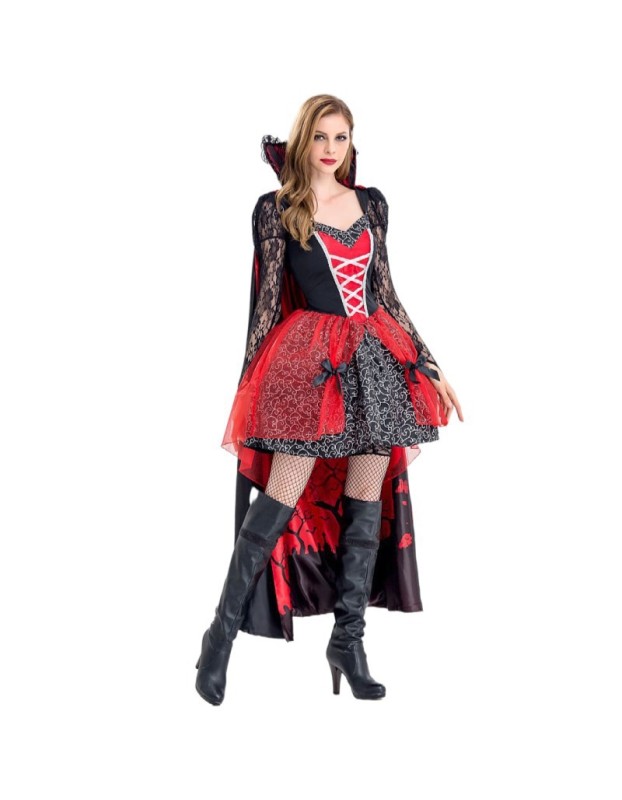 Women Witch Cosplay Vampire Zombie Costume Red Demon Dress YM40524