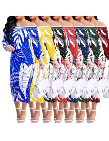 Women Long Sleeve Printed Bodycon Midi Dress m8241