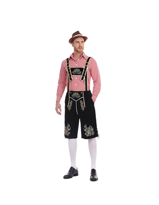 German Traditional Oktoberfest Plaid Shirt Men Beer Suspender Suit Costume YM3645
