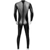 Men's Sexy Mesh Patchwork PVC Leather Bodysuit N972