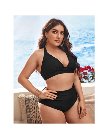 Black Sexy Women Bikini Set Print Swimsuit Two Piece Bikini For Fat Woman 499