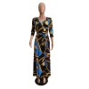 Women V-Neck Half Sleeves Chain Print Maxi Dress M8349