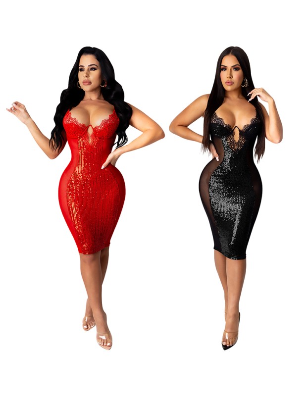 Sequins Lace Sexy Club Nightclub Halter Wedding Dress Bridal Gown X3899