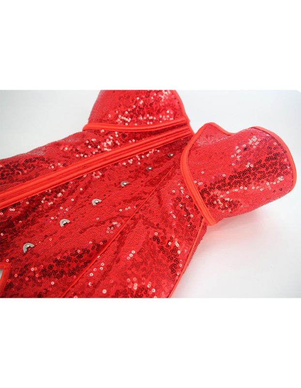 Women Red Sexy Sequin Overbust Corset Tops with Shoulder Straps WK2382