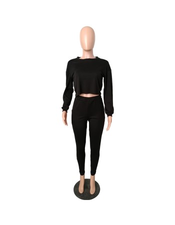 Autumn O-neck Two Pieces Set Long Sleeve Sweatshirt + Pant Suit M8473
