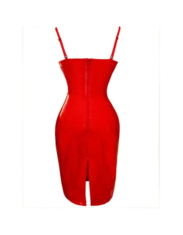 S-6XL Women Sexy PVC Leather Bodycon Dresses M7302