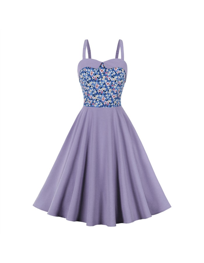 Fashion Vintage Floral Print Casual Strap Sleeveless Elegant Party Dress M3308