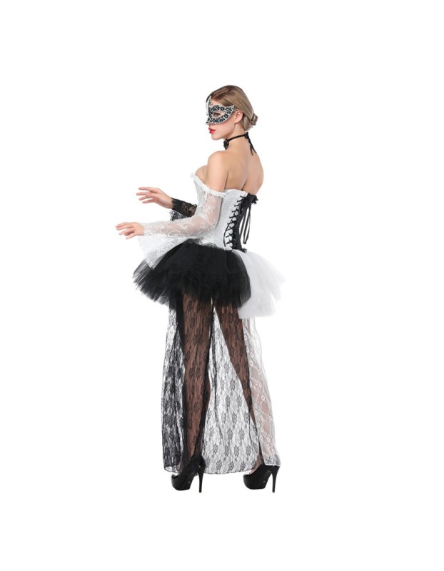 Black White Patchwork Corset With Mini Skirt M1419