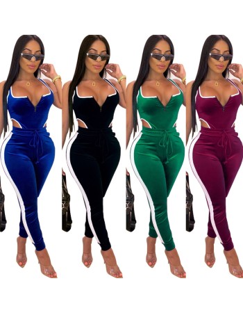 Sleeveless Zipper Hollow Out Two Piece Set Women Tracksuit M8454