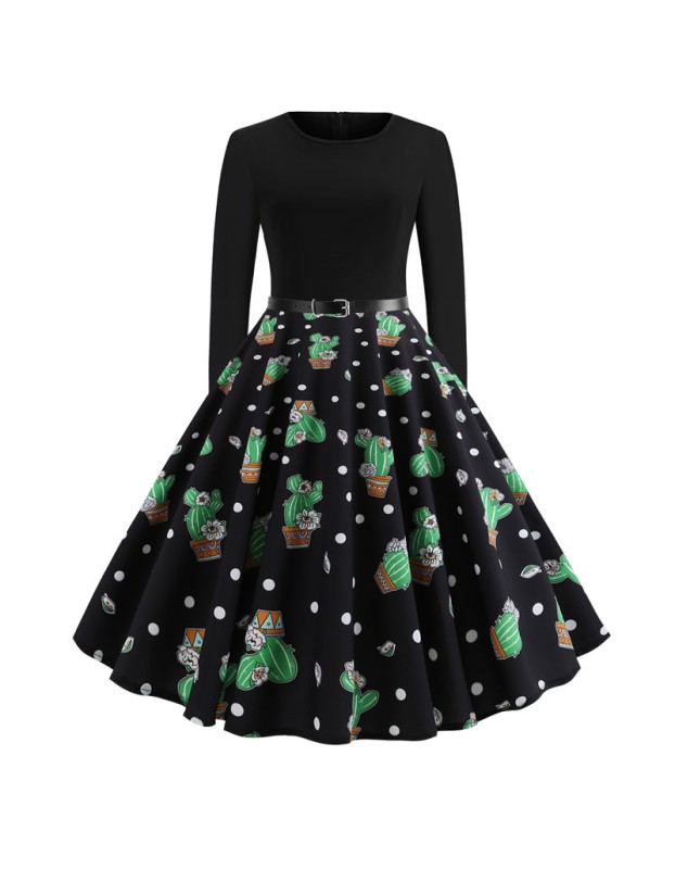 Long Sleeve Polka Dot Classic Party Casual Women Dress JY13106