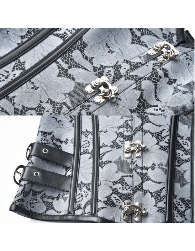 Metal Buckle Jacquard Floral Steampunk Steel Boned Underbust Corset  M1442