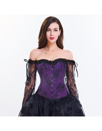 Sexy Long Floral Sleeves Off Shoulder Lace Gothic Victorian Corset M1418B
