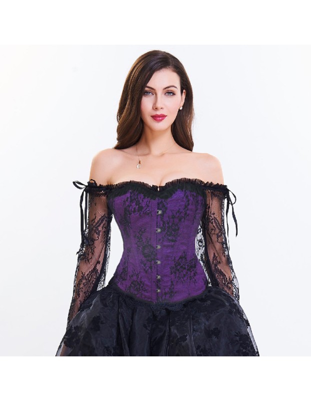 Sexy Long Floral Sleeves Off Shoulder Lace Gothic Victorian Corset M1418B