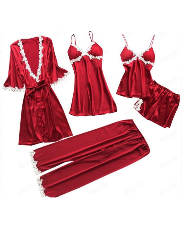 5pcs silk robe women sexy bride dressing gown bridesmaid robe bath Bridesmaid Satin Lace RobesM6059