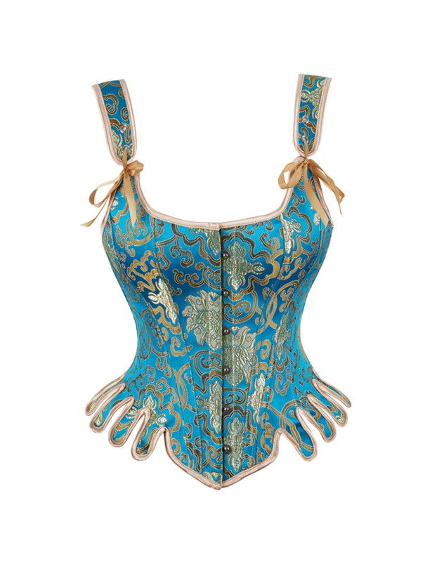 Sexy Steampunk Vinatge Jacquard Underbust Shoulder Straps Steel Boned Corset WK2209