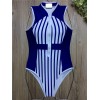 Ladies sexy retro printing zipper bikini V collar one-piece swimsuits