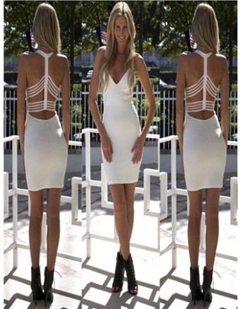 White woman sexy deep v mini dress M30039