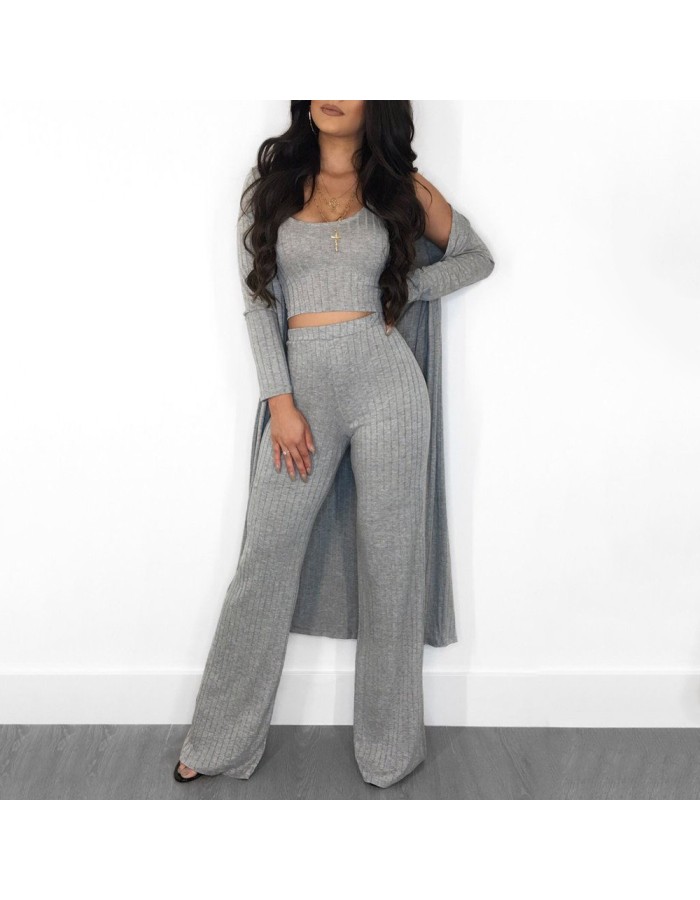 Solid Knitting Woman Autumn Winter 2 Piece Set M8263