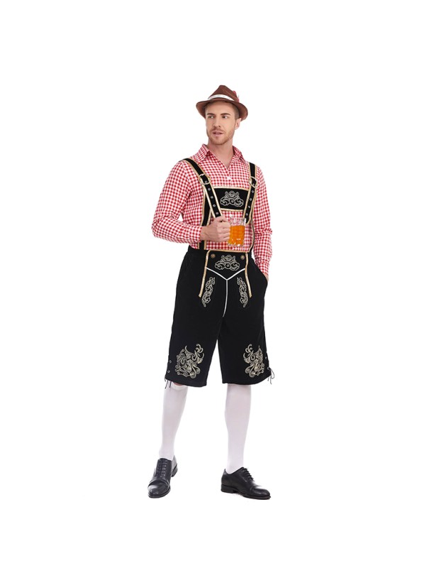 German Traditional Oktoberfest Plaid Shirt Men Beer Suspender Suit Costume YM3645