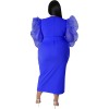 Sexy Women Solid Color Yarn Sleeve Plus Size Dress 9416