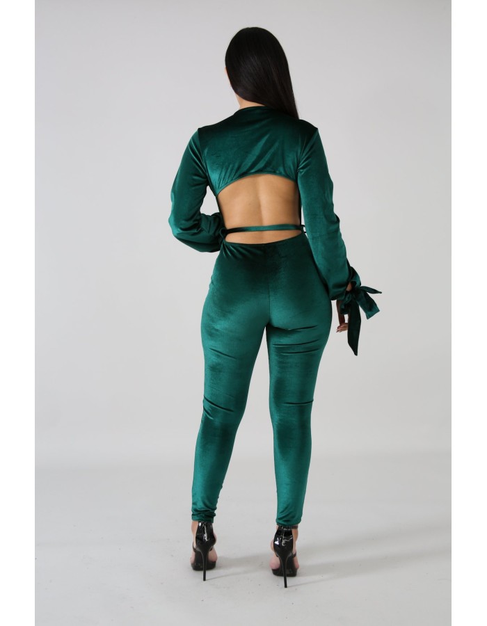 Sexy Jumpsuit Bandage V-neck long-sleeve Velvet sexy backless jumpsuit M8290
