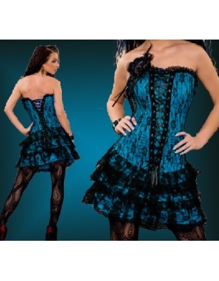 azure satin embroidered lace corset with skirt  m1605E