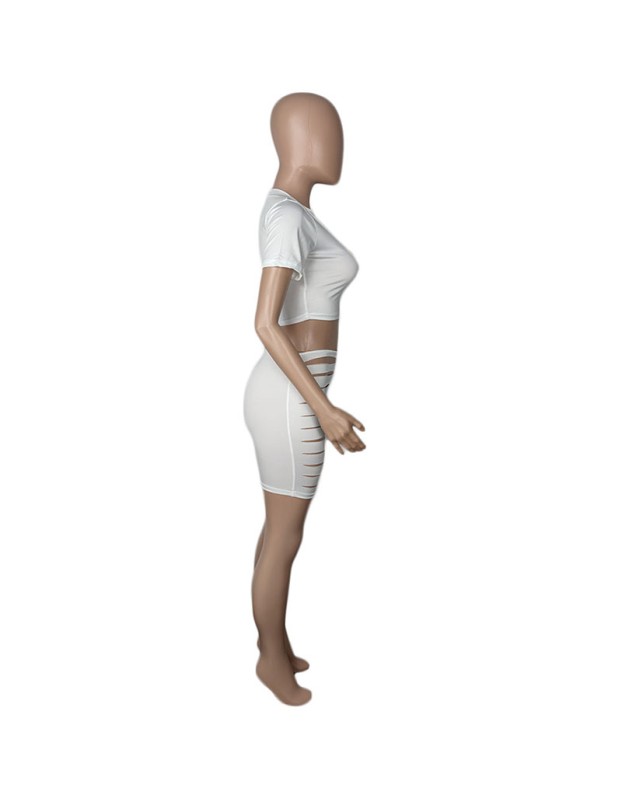 Cut Out Pants Women One Sleeve Crop Top Sexy Two Piece Set M062