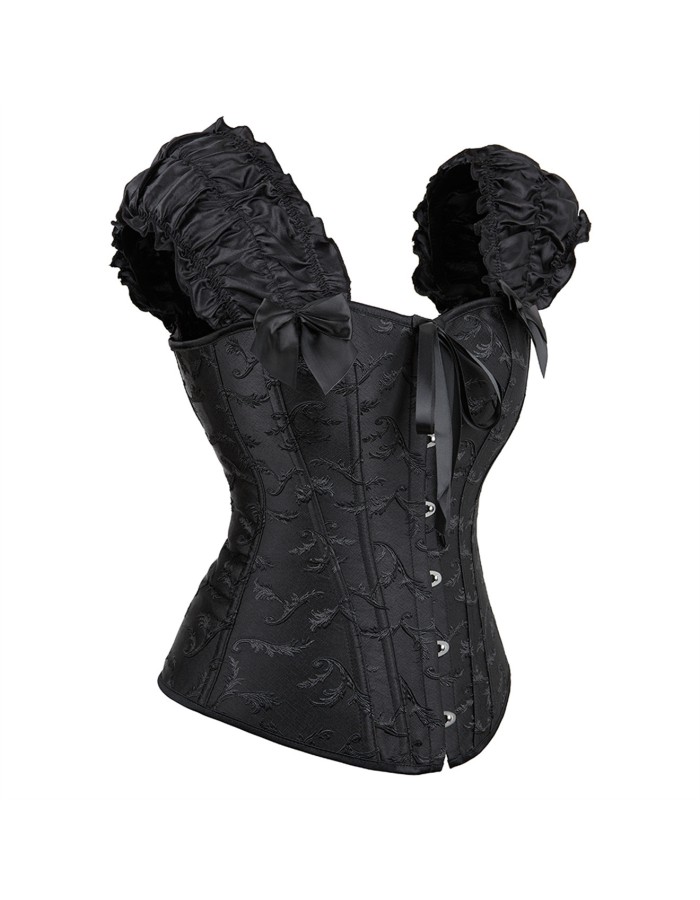 Black white elegant jacquard puff sleeve corset M1934